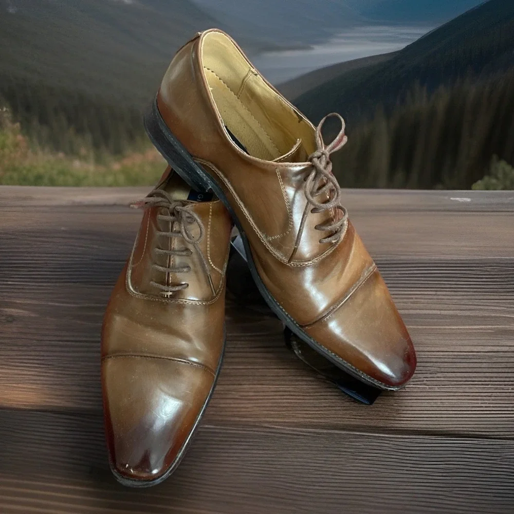 Gino Vitale‎ Men Sz 13 Lace-up Cap Toe Dress Shoes Brown GY256A READ Dress Shoes